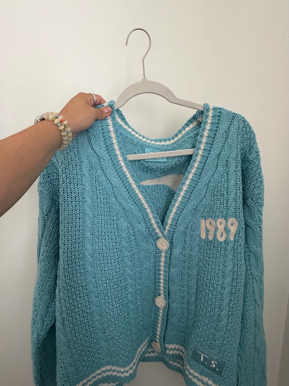 Taylor Swift Light Blue Cable Knit 1989 Patch Cardigan